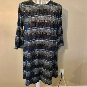 H&M Tunic Top Sz 10 Black Geometric Pattern White Yellow 100% Viscose Boho